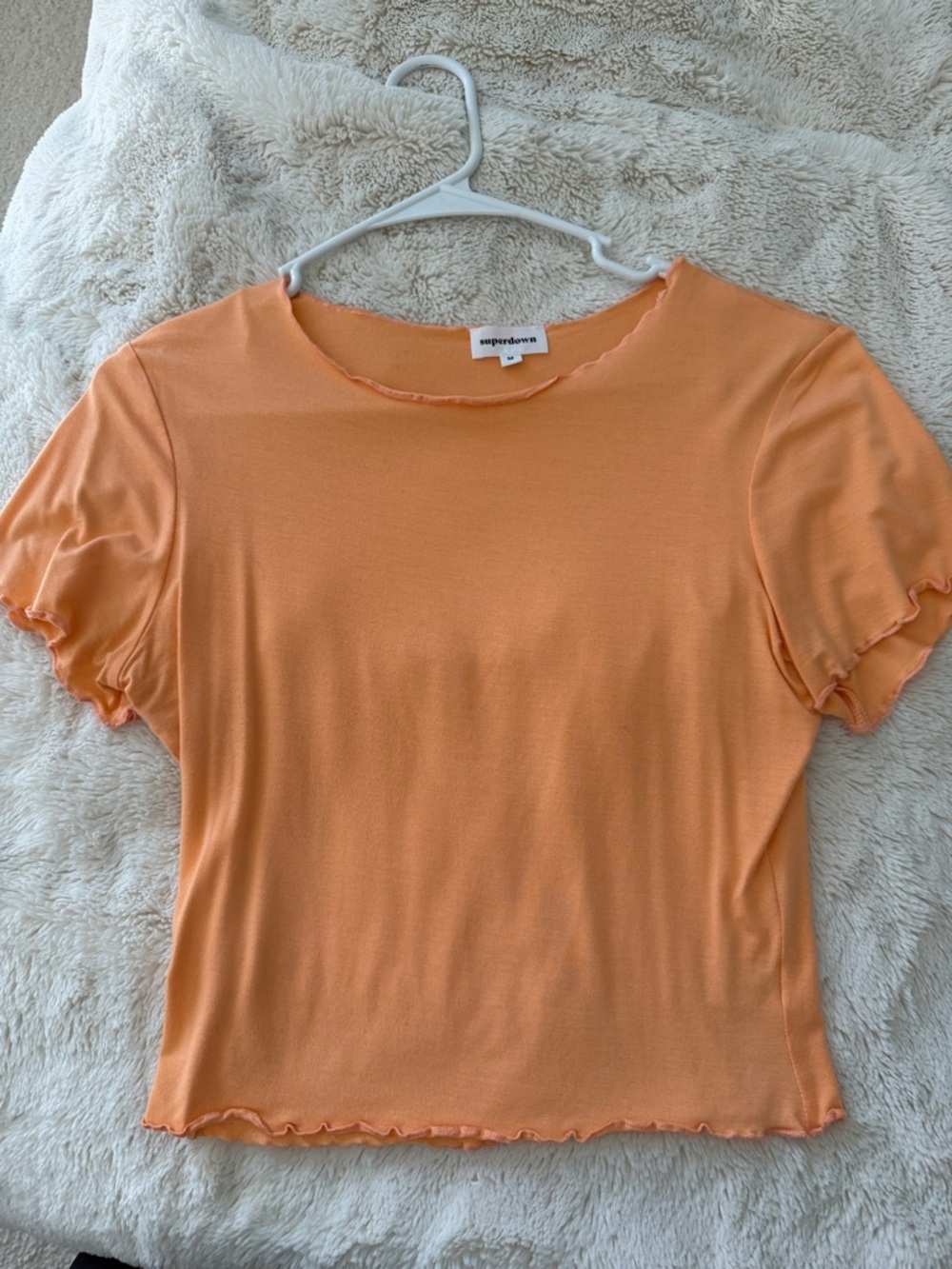 superdown Peach-Orange Lettuce-Edge Short Sleeve Tee